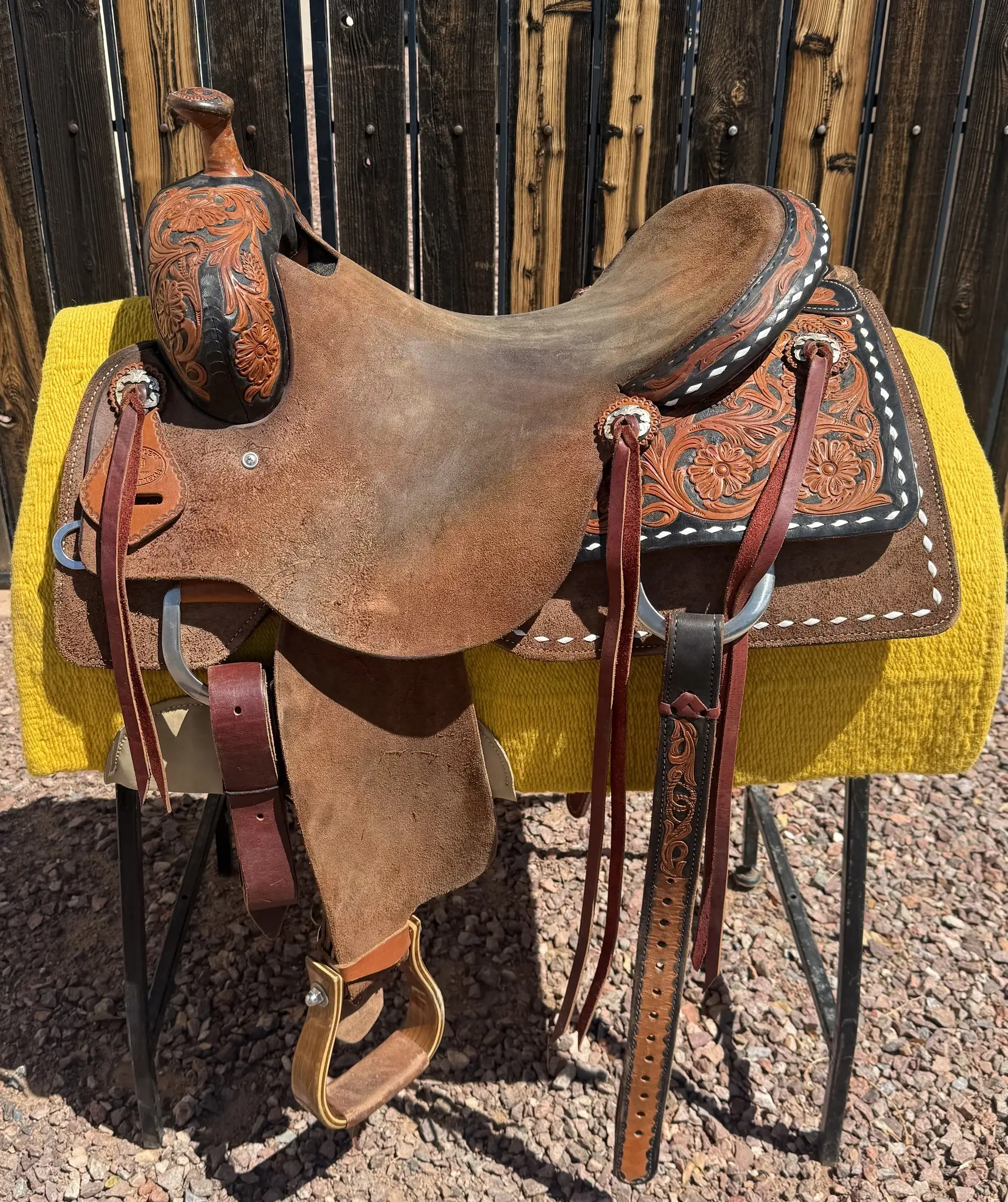 SRS Ranch Saddle 16 inch two-tone hand tooled